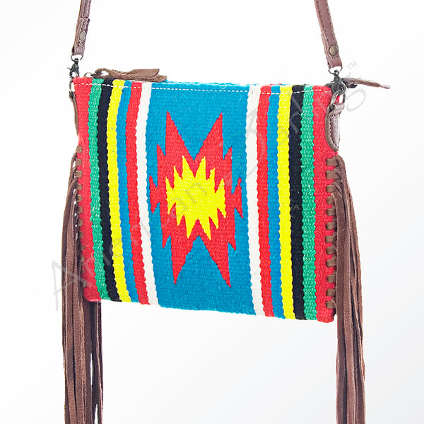 ADBG236 American Darling Handcrafted Western Cross body Bag with Saddle Blanket and Fringes