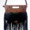 ADBG345 American Darling Western Leather Clutch Bag with Hand Tooled Floral Carving and Fringes