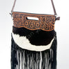 ADBG345 American Darling Western Leather Clutch Bag with Hand Tooled Floral Carving and Fringes
