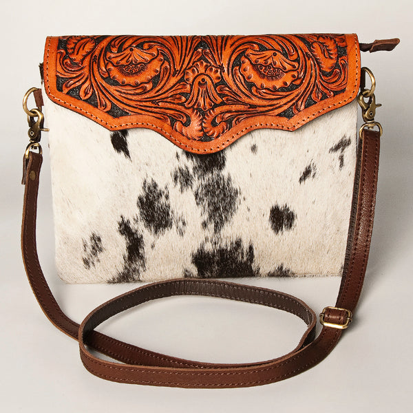 ADBG405 Luxury Hair on Hide Envelope Bag with Intricate Hand-Tooled Leather Details