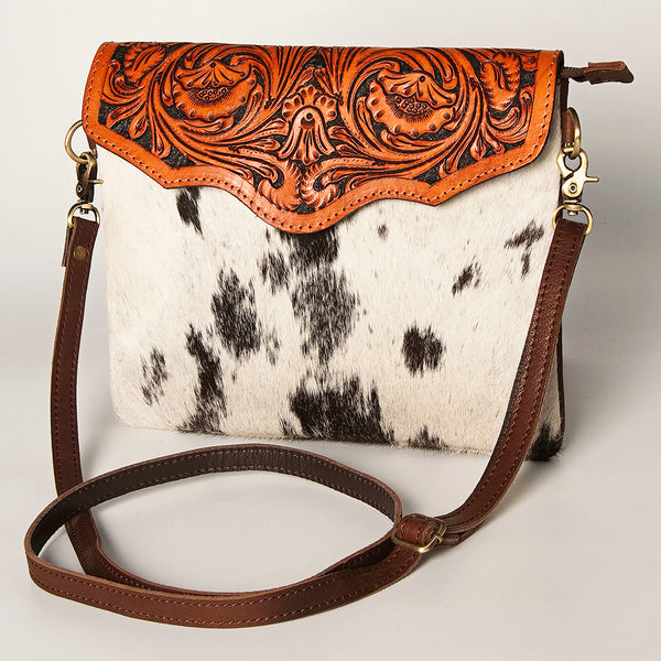 ADBG405 Luxury Hair on Hide Envelope Bag with Intricate Hand-Tooled Leather Details