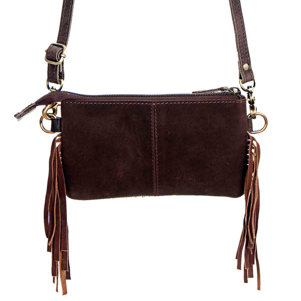 ADBG404 Cowhide Crossbody Bag with Tooled Leather Floral Yoke & Fringe
