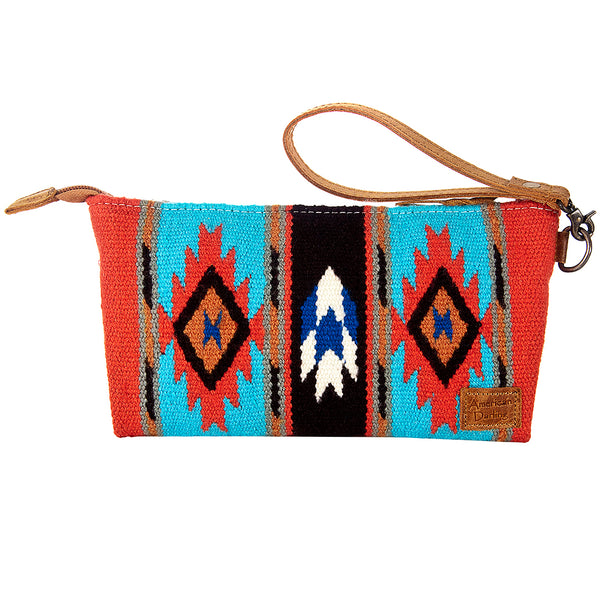 ADBG344 Southwestern Wool Wristlet Clutch with Tribal Pattern and Leather Strap