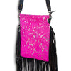 ADBGS192 Splatter Cowhide Large Crossbody Bag with Fringe & Tooled Leather Strap