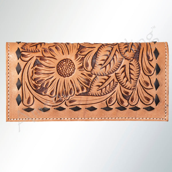 ADBG258 American Darling Wallet Bag - Hand Tooled Floral Leather & Buck Stitched Western Wallet