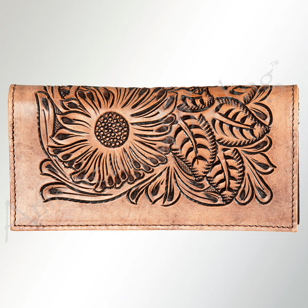 ADBG258 American Darling Wallet Bag - Hand Tooled Floral Leather & Buck Stitched Western Wallet