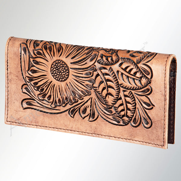 ADBG258 American Darling Wallet Bag - Hand Tooled Floral Leather & Buck Stitched Western Wallet