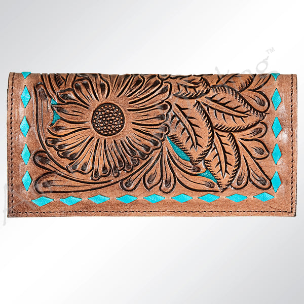 ADBG258 American Darling Wallet Bag - Hand Tooled Floral Leather & Buck Stitched Western Wallet