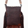 ADBG393 White & Black Cowhide Crossbody Bag with Tooled Leather Saddle Flap Accents and Fringe