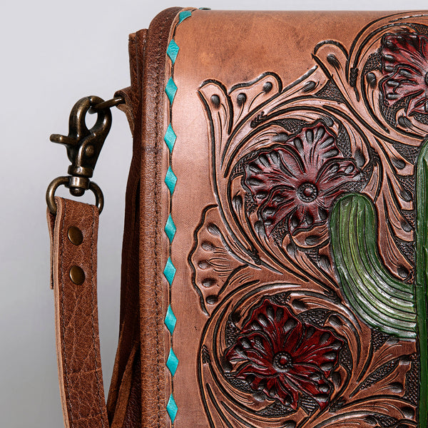 ADBG396 American Darling Hand Tooled Cactus Messenger Bag