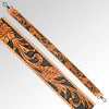 ADBT102 Tooled Leather Bag Strap - Floral Vine Design on Black
