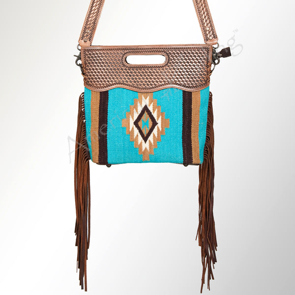ADBG265 American Darling Cross body Bag - Handcrafted Basket Weave Hand-Tooled Leather & Saddle Blanket Western Purse
