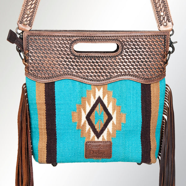 ADBG265 American Darling Cross body Bag - Handcrafted Basket Weave Hand-Tooled Leather & Saddle Blanket Western Purse