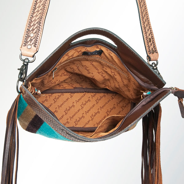 ADBG265 American Darling Cross body Bag - Handcrafted Basket Weave Hand-Tooled Leather & Saddle Blanket Western Purse
