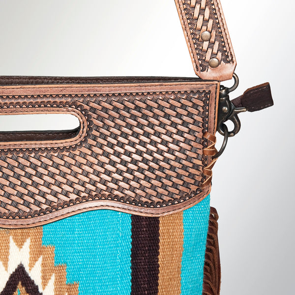 ADBG265 American Darling Cross body Bag - Handcrafted Basket Weave Hand-Tooled Leather & Saddle Blanket Western Purse