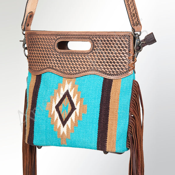 ADBG265 American Darling Cross body Bag - Handcrafted Basket Weave Hand-Tooled Leather & Saddle Blanket Western Purse