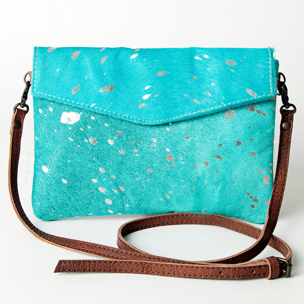 ADBGS178Genuine Hair-on Hide Leather Envelope Bag with Fringe Tassels and Adjustable Strap
