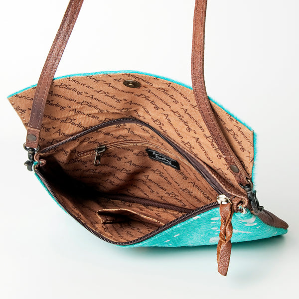ADBGS178Genuine Hair-on Hide Leather Envelope Bag with Fringe Tassels and Adjustable Strap