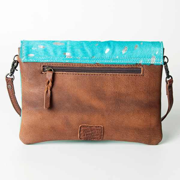 ADBGS178Genuine Hair-on Hide Leather Envelope Bag with Fringe Tassels and Adjustable Strap