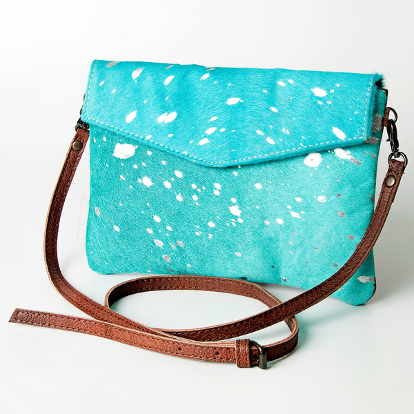 ADBGS178Genuine Hair-on Hide Leather Envelope Bag with Fringe Tassels and Adjustable Strap