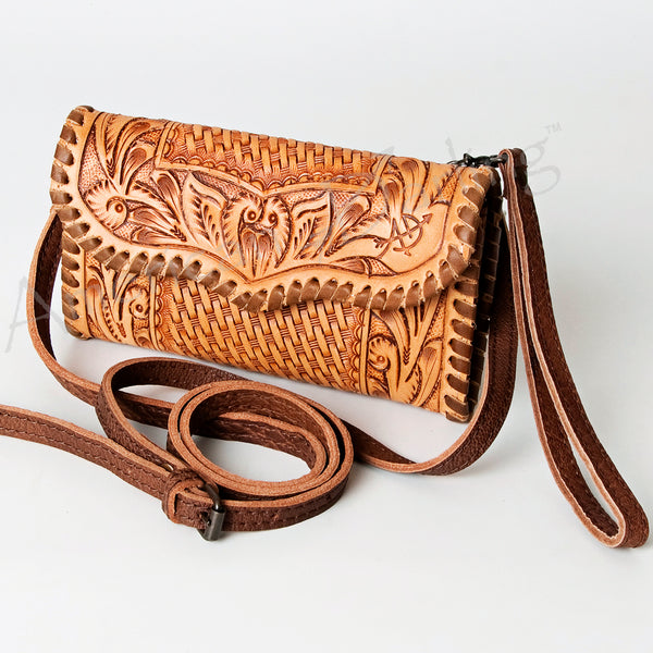 ADBG446 High-Quality American Darling Hand-Tooled Leather Crossbody with Floral Motif