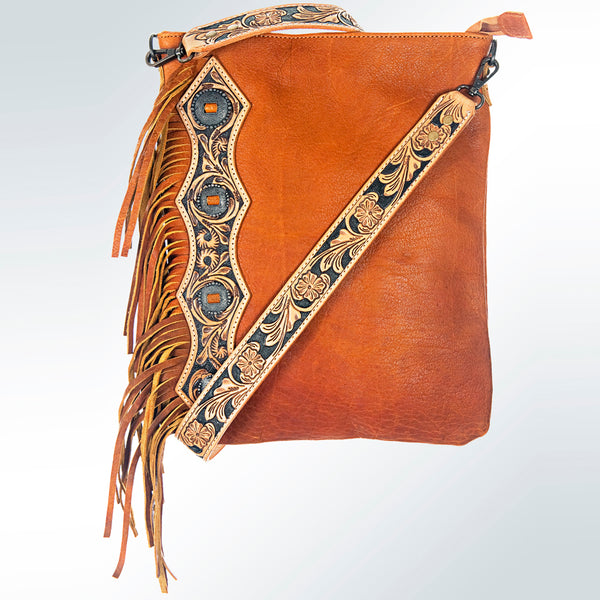 ADBG464 Premium Genuine Leather Chaps Bag Featuring Hand-Tooled Accents and Tooled Strap