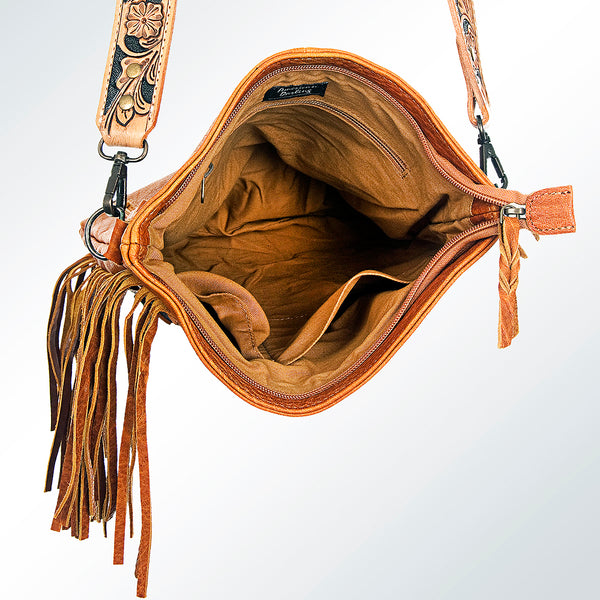 ADBG464 Premium Genuine Leather Chaps Bag Featuring Hand-Tooled Accents and Tooled Strap