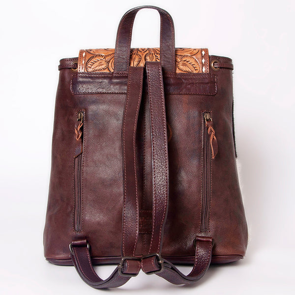 LC-ADBGZ102 Cowhide Backpack with Floral Tooled Leather Flap - Western Chic