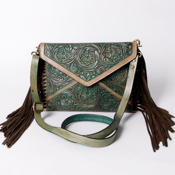 ADBG476 Envelope Cowhide Leather Crossbody Bag with Fringe Western Boho Shoulder Purse