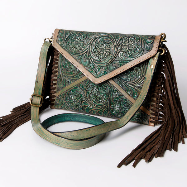 ADBG476 Envelope Cowhide Leather Crossbody Bag with Fringe Western Boho Shoulder Purse