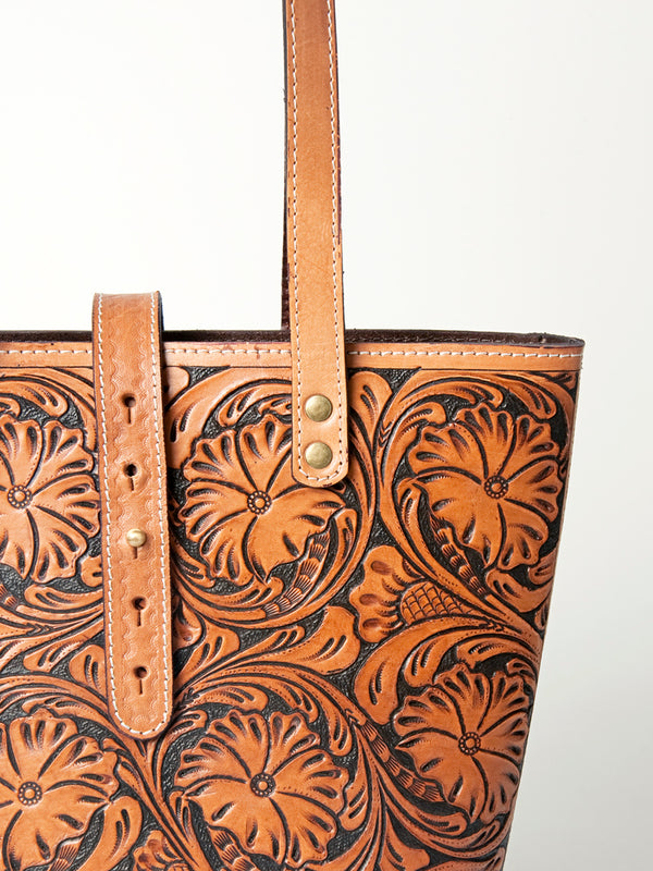 ADBG477TAN American Darling Luxury Genuine Leather Tote with Floral Hand-Tooled Accents