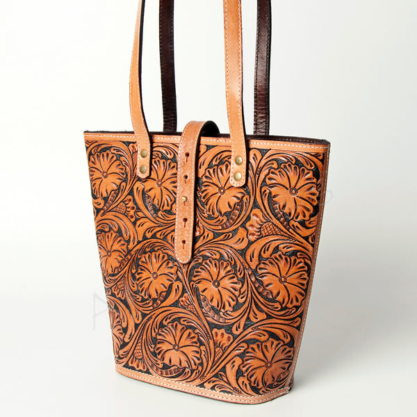 ADBG477TAN American Darling Luxury Genuine Leather Tote with Floral Hand-Tooled Accents