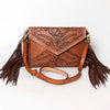 ADBG480 Authentic Hand-Tooled Genuine Leather Envelope Crossbody with Fringe Detail