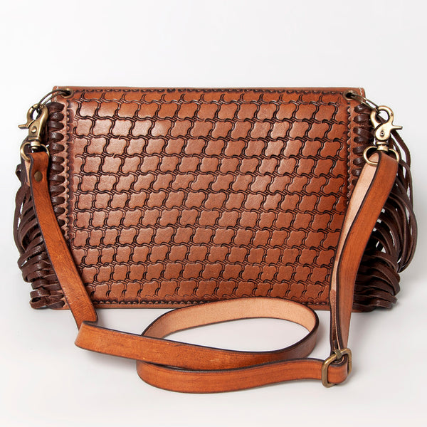 ADBG480 Authentic Hand-Tooled Genuine Leather Envelope Crossbody with Fringe Detail