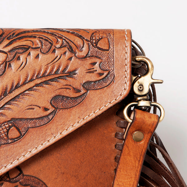 ADBG480 Authentic Hand-Tooled Genuine Leather Envelope Crossbody with Fringe Detail