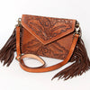ADBG480 Authentic Hand-Tooled Genuine Leather Envelope Crossbody with Fringe Detail