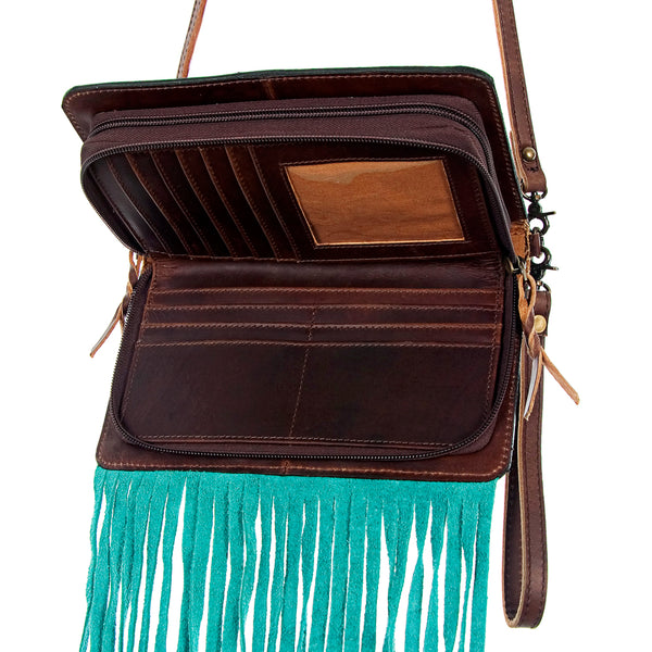 ADBG485BRTRQI Western Floral Tooled Leather Organizer Bag Wristlet by American Darling