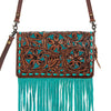 ADBG485BRTRQI Western Floral Tooled Leather Organizer Bag Wristlet by American Darling