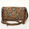 ADBG485 Western Hand Tooled Leather Floral Crossbody Organiser Bag