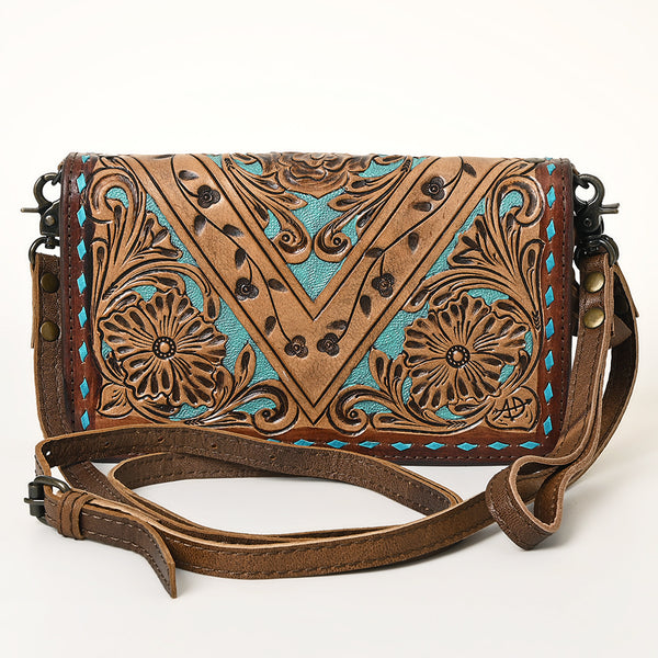 ADBG485 Western Hand Tooled Leather Floral Crossbody Organiser Bag