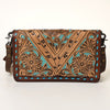 ADBG485 Western Hand Tooled Leather Floral Crossbody Organiser Bag