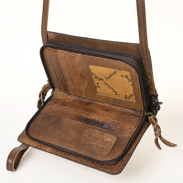 ADBG485 Western Hand Tooled Leather Floral Crossbody Organiser Bag