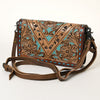 ADBG485 Western Hand Tooled Leather Floral Crossbody Organiser Bag