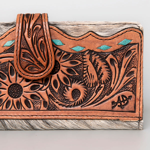 ADBG487 American Darling Hand Tooled Floral & Hair-On Cowhide Western Wallet Bag