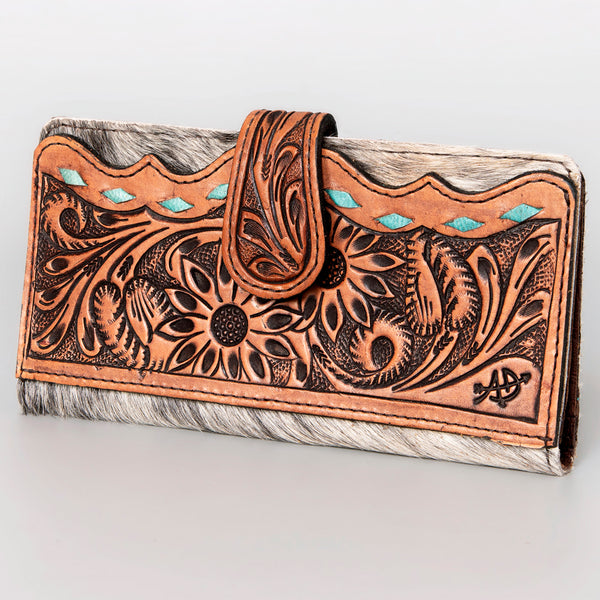 ADBG487 American Darling Hand Tooled Floral & Hair-On Cowhide Western Wallet Bag