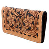 ADBG488 Artisan Genuine Leather Clutch with Tooled Floral Patterns and Braided Trim