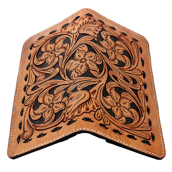 ADBG488 Artisan Genuine Leather Clutch with Tooled Floral Patterns and Braided Trim