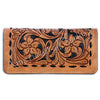 ADBG488 Artisan Genuine Leather Clutch with Tooled Floral Patterns and Braided Trim