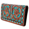 ADBG489 Premium Hand-Tooled Genuine Leather Clutch with Intricate Floral Artistry