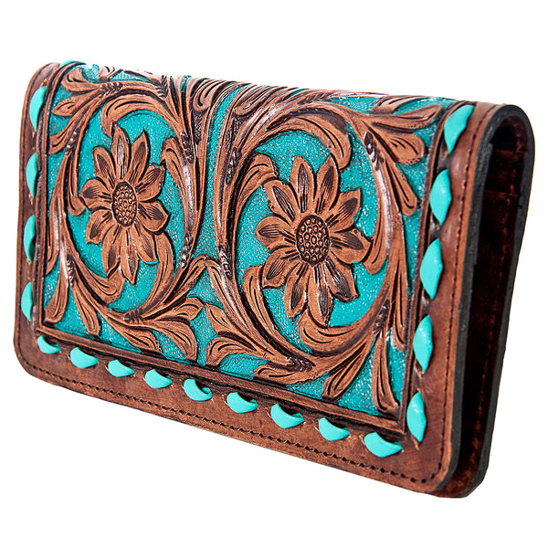 ADBG489 Premium Hand-Tooled Genuine Leather Clutch with Intricate Floral Artistry